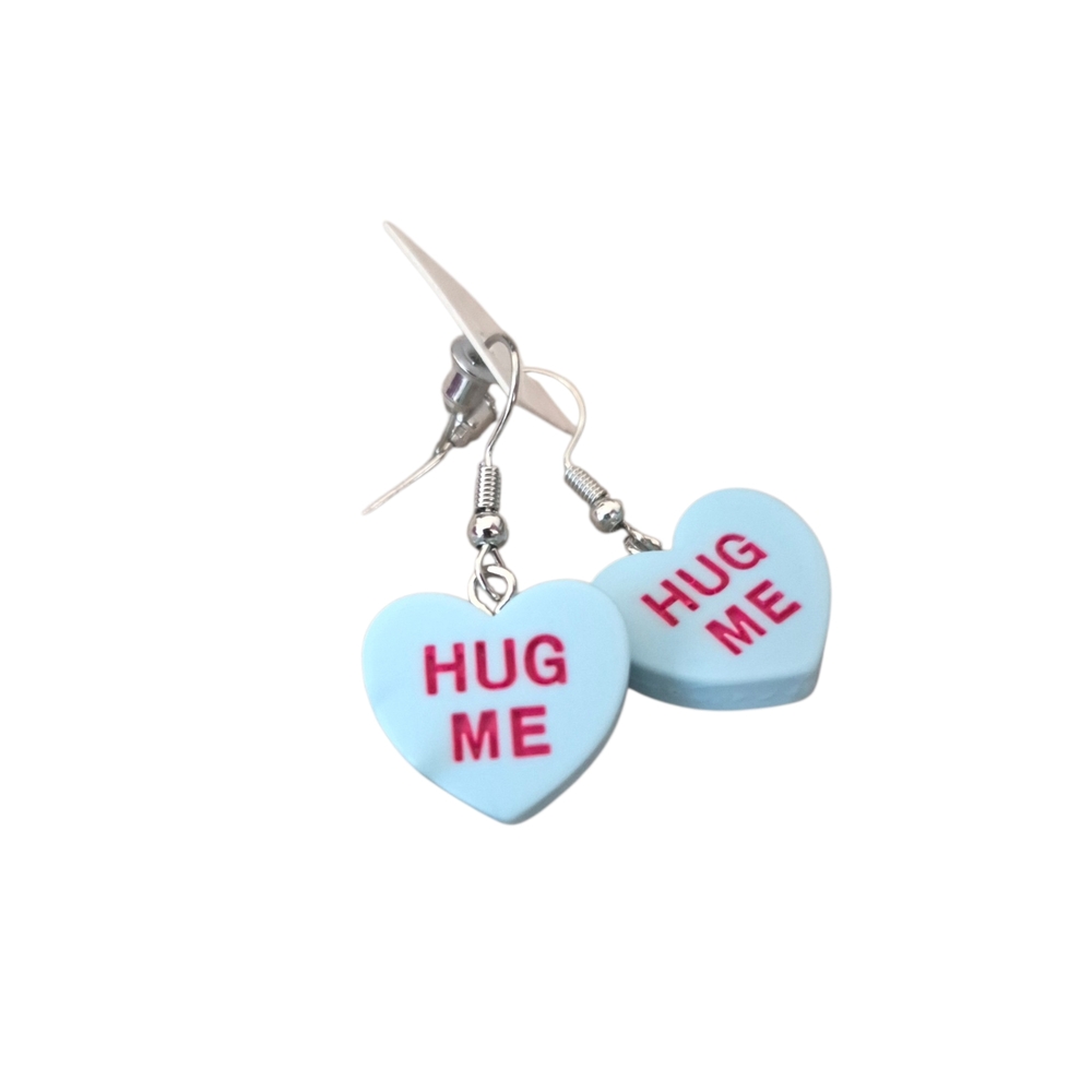 Light Blue Heart 'HUG ME' Dangle Earrings